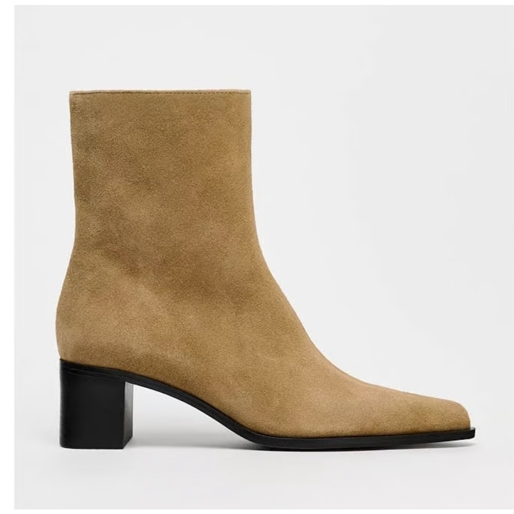 Zara Mid_Shaft Split Leather Ankle Boots Size 38 EU 7.5 US